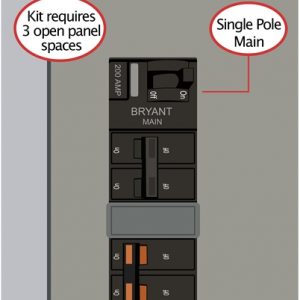 This Kit performs like a manual transfer switch for electrical panels; requires: Horizontal (left-right) throw One-handle breaker Centered over a single breaker column Three-panel spaces are required for this kit