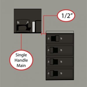This Interlock Kit mounts to Siemens, ITE, and Murray electrical panels and requires: Horizontal (left-right) throw One-handle breaker Centered over left breaker column Distance from columns: 0″ Space between breaker columns: ½”; two panel spaces required for this kit.