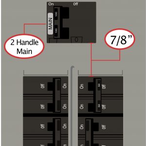 This Kit mounts to Siemens, ITE, and Murray electrical panels, with the following features: Space between breaker columns: 1/2″ PN or SN Series 100 AMP Main Breaker Plug on Neutral Load Center Two pole main breaker Two pole generator breaker, located in: spaces 2 & 4 (top two spaces in the right column) Main breaker toggle switch: Horizontal (left-right) throw direction ON & OFF Main breaker sits centered over the breaker columns Main breaker is ON to the left and OFF to the right This Interlock Kit is a modified version of Kit K-1510. See K-1510’s product page for comparison.