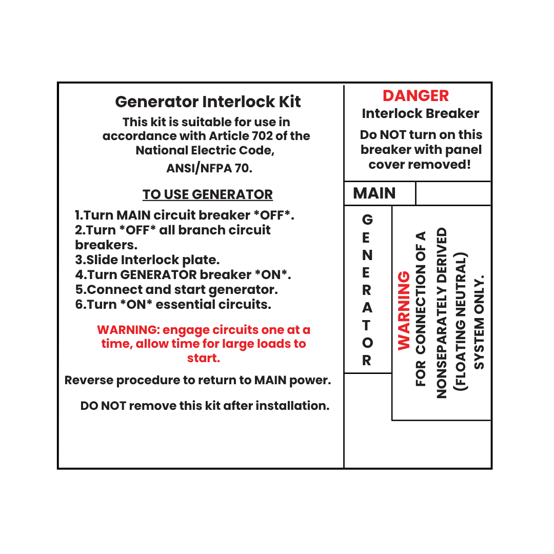 Image of Small Label Pack Generator Interlock Kit