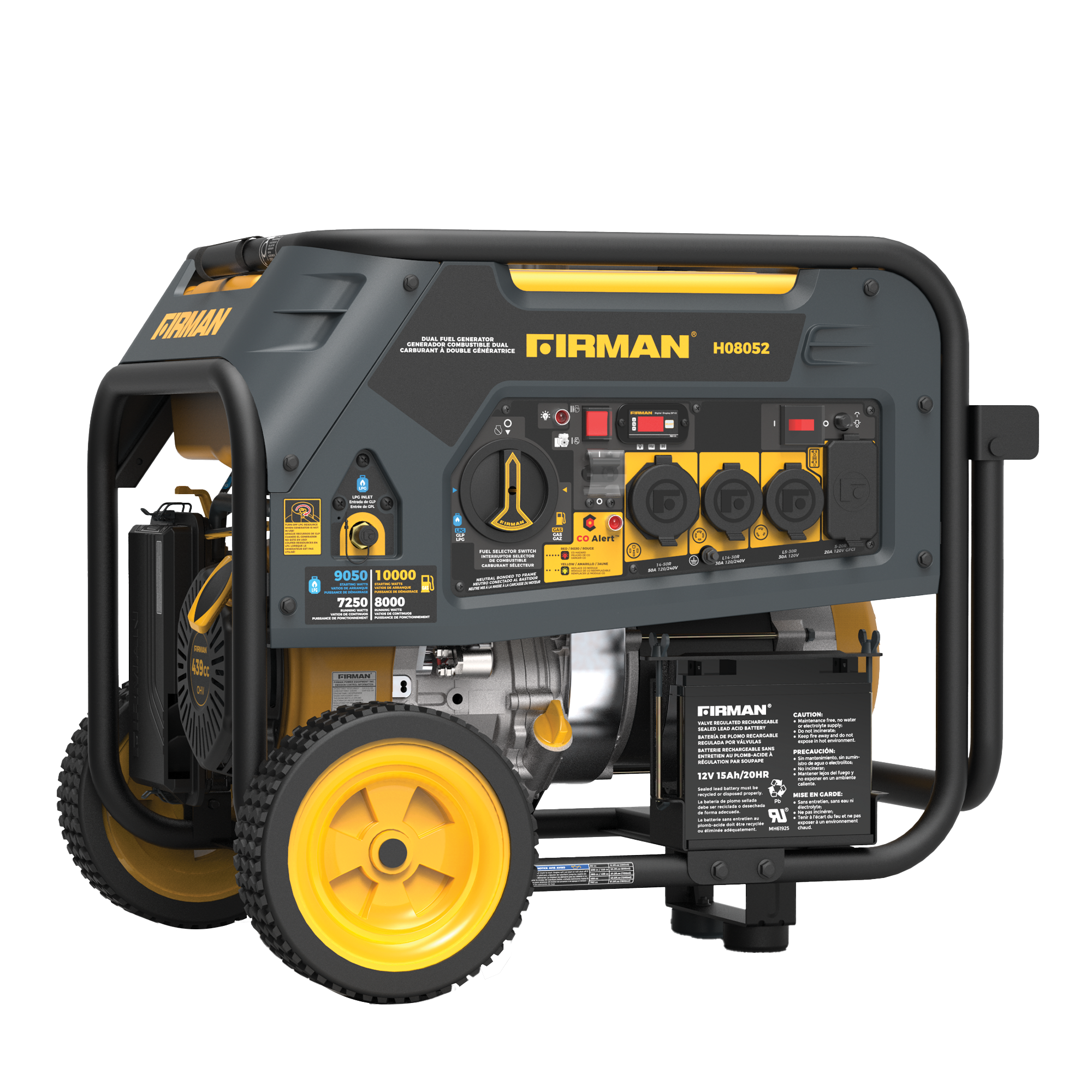 Dual Fuel Portable Generator 10000W Electric Start 120/240V with CO Alert