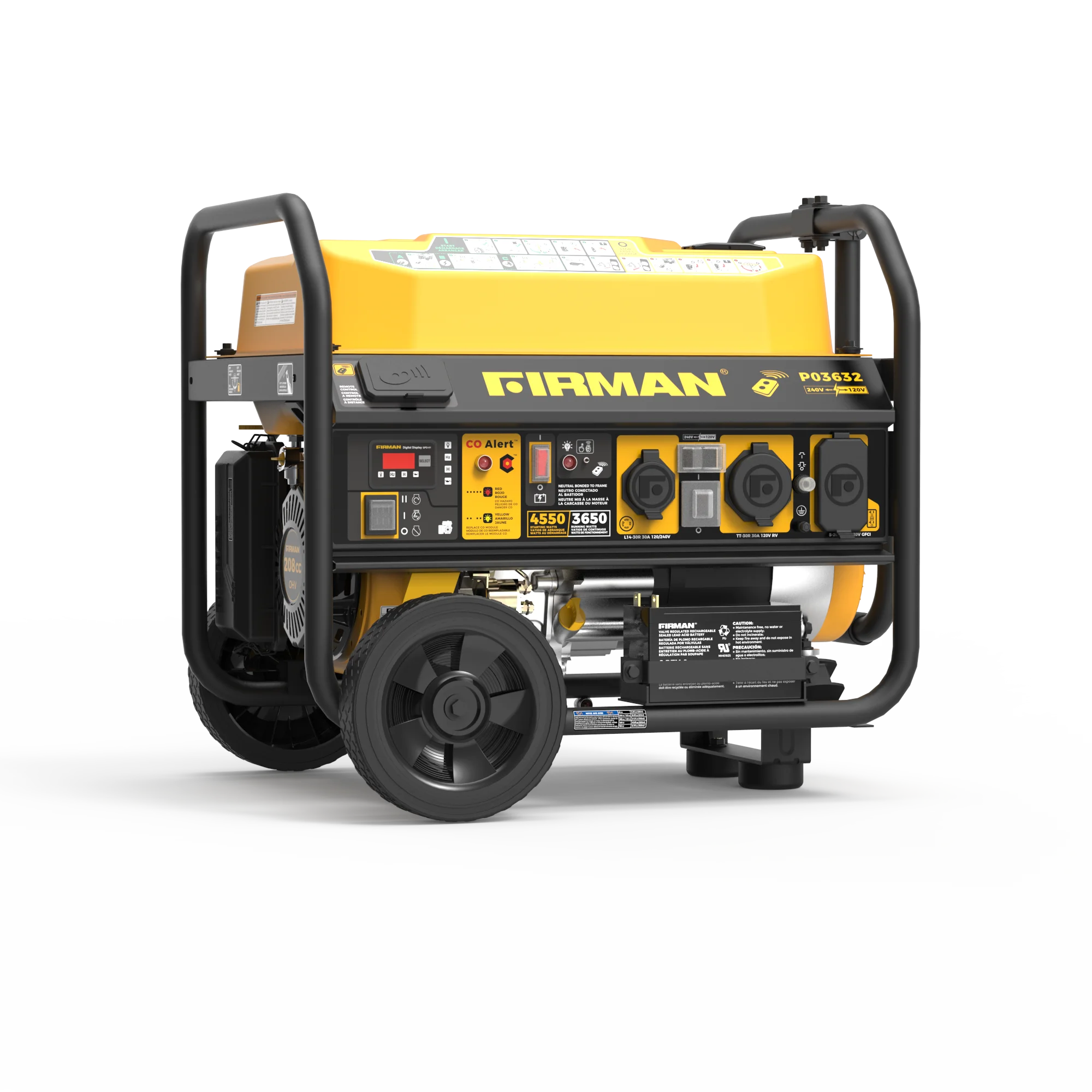 Gas Portable Generator 4550/3650W Remote Start 120/240V CO Alert