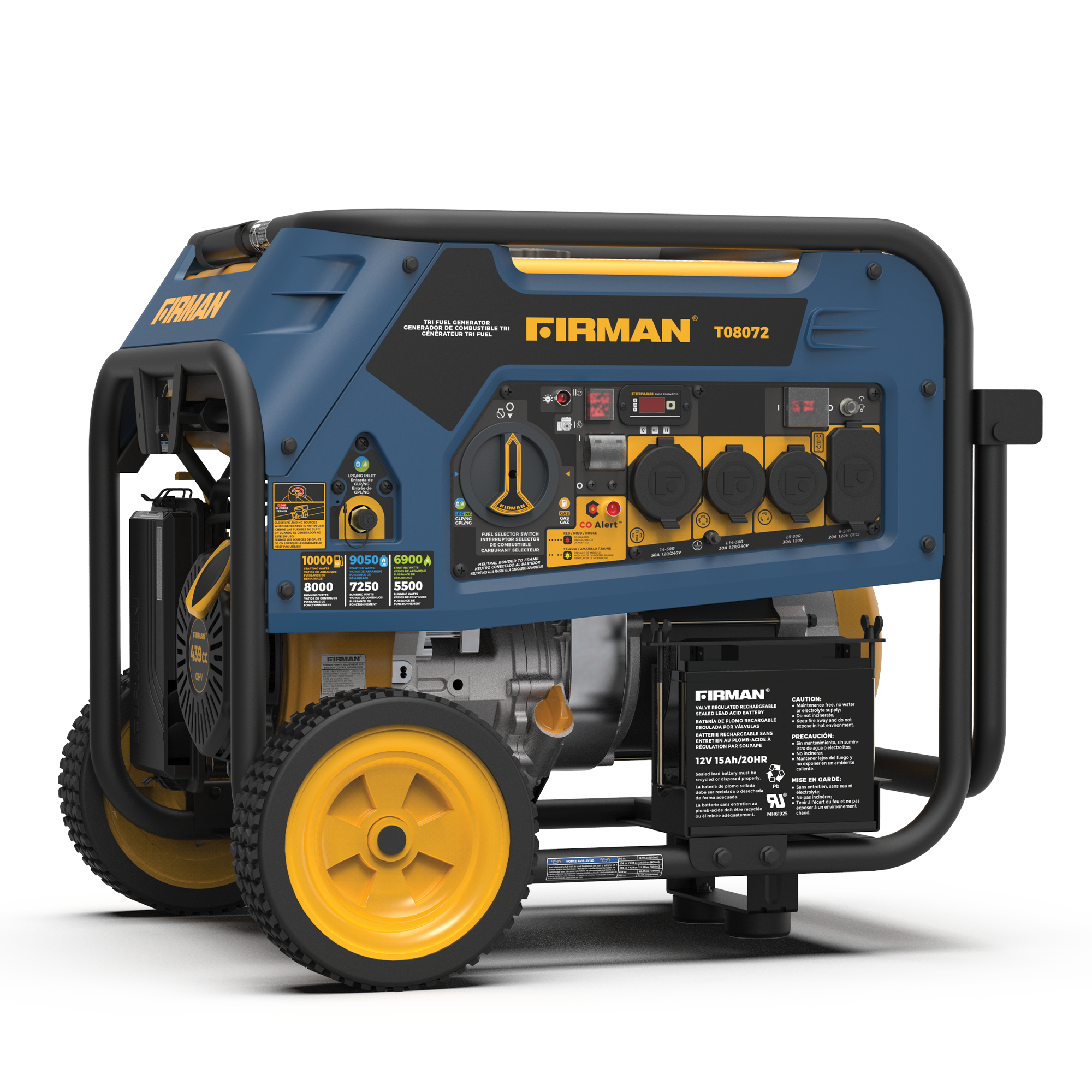 Tri Fuel 8000W Portable Generator Electric Start 120/240V with CO Alert