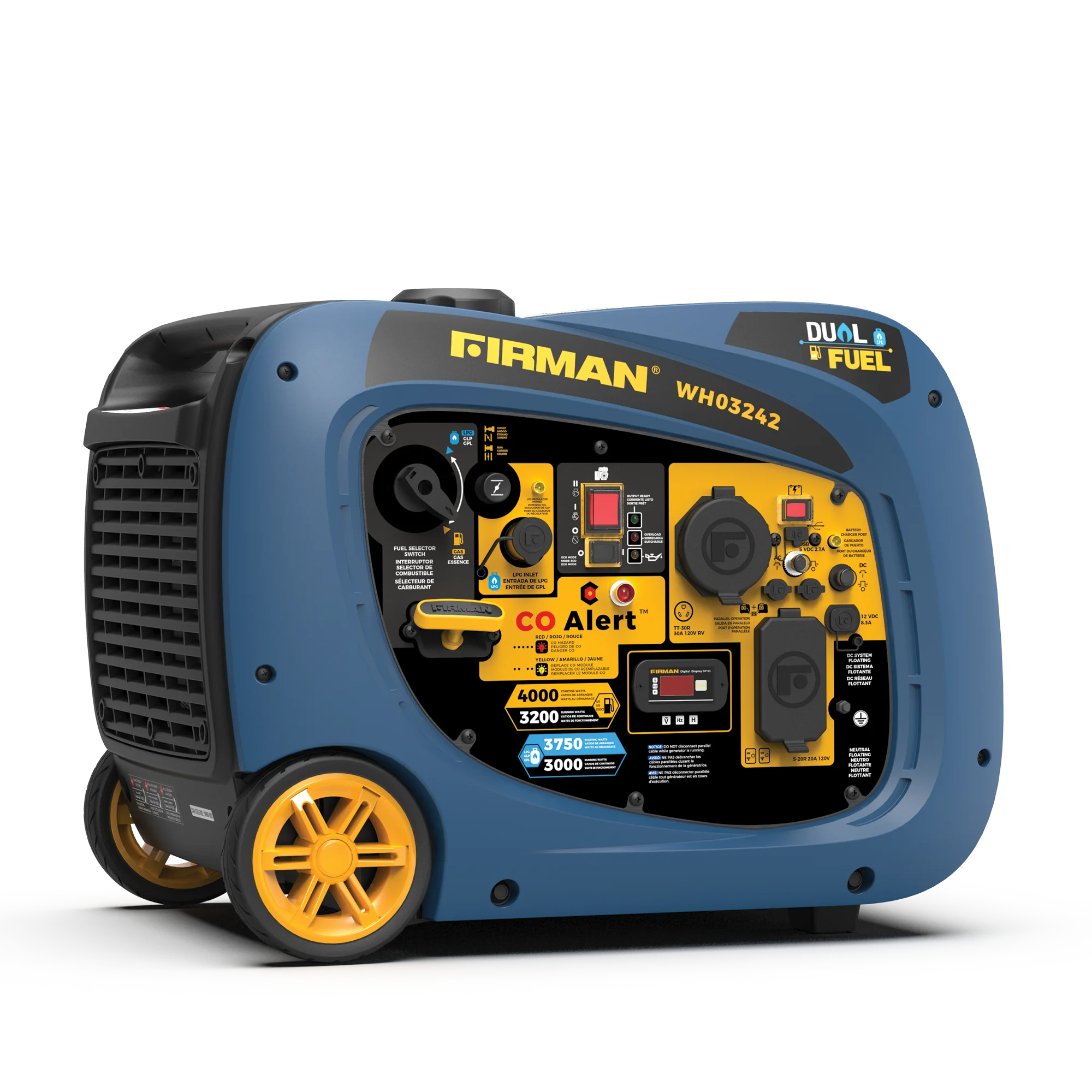 Dual Fuel Inverter Portable Generator 4000W Electric Start with CO Alert